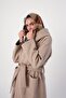 Dark Beige Hooded Belted Cashew Coat - 5