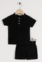 Crew Neck Short Sleeve Crew Neck Button Detailed Short Sleeve Black Color Boy's Shorts Set