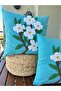 Spring Flower Bohemian Punch Hand Embroidered Throw Pillow Case Double Set Turquoise Color 100% Hand Embroidered - 3