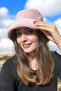 Pink Bucket Hat with Rabbit Feather