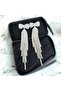 Women's Silver Color Long Model Jewelled Top with Bow Model Dangle Earrings