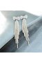 Women's Silver Color Long Model Jewelled Top with Bow Model Dangle Earrings - 4