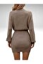 Mini Knitwear Dress Long Sleeve Crew Neck Comfortable Fit Elastic Waist Model - 4