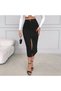 Women's High Waist Slit Midi Length Black Lycra Denim Skirt - 7