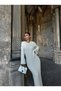 Ecru White Crew Neck Braided Knitwear Dress 101-01382 - 2