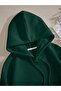 Dark Green Oversize Hooded Sweatshirt - Women, Butterfly Printed - 6