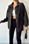 Black Denim Shirt Jacket - Double Pocket and Washable Bcdf-235403 - 6