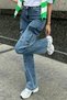 Medium Snow Wash Blue Cargo Loose Back Pocketless Lycra Super High Waist Jean Trousers