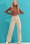 Beige Cargo Loose Back Pocketless Lycra Super High Waist Jean Trousers - 3