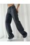 Super High Waist Loose Leg Smoked Snow Wash Lycra Women's Denim Jeans Loose Jeans - 3