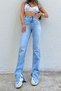 Snow Washing Inner Slit Lycra Women's Super High Waist Loose Leg Denim Jeans Palazzo Trousers - 4