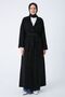Black Belted Jacket Collared Buttoned Abaya - 2