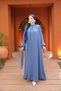 Women's Hijab Collar Gathered Sleeves Ribbon Dress - 4