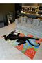 Alya Collection Red Rose Detailed Black Jaguar Patterned Woven Base Decorative Carpet Alya07 - 2