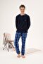 Men's Winter Buttoned Collar Checked Bottom Fleece Pajama Set - 3
