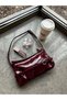 Belt Detail Patent Leather Retro Burgundy Bag - 3