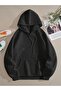 Black Oversize Hooded Sweatshirt - Women's Butterfly Printed - 2