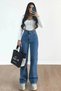 A.C.A.I.P Medium Blue Lycra Super High Waist Wide Leg Denim Palazzo Pants