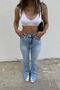 Snow Washing Inner Slit Lycra Women's Super High Waist Loose Leg Denim Jeans Palazzo Trousers - 2