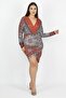 Women's Plus Size Tan Wrap Collar Front Detailed Dress 65n27084 - 5