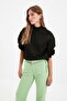 Black Stand Collar Loose Knitted Sweatshirt - 7