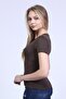 Women's Brown V-neck T-shirt - 4