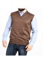 Men's Brown V-Neck Slim Wool Knitwear Knitted Anti-Pilling Sweater - 2