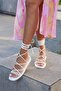 White Women's Wrapped Lace-up Puff Sandals - 4