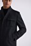Black-1 Slim Fit Judge Collar Epaulette Patterned Sports Stamp Coat - 3