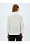 Upright Shawl Neck Satin Blouse Long Sleeve - 4