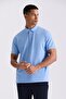 Blue Slim Fit 100% Cotton Mercerized Polo Neck T-Shirt