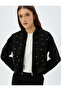 Crop Stoned Bomber Jacket Round Neck Pocket Zippered - 2