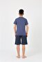 Men's Young Waiter Boy Short Sleeve Navy Blue Combed Cotton Shorts Pajama Set 20377 - 3