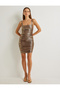 X Şahika Ercümen - Shiny Pencil Dress Draped Mini Length Sleeveless Square Neckline - 3