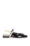 Women's Blunt Toe Buckle Stylish Patent Leather Sandals Real Leather Pl 406916 Black