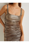 X Şahika Ercümen - Shiny Pencil Dress Draped Mini Length Sleeveless Square Neckline - 5
