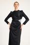 Beli Stone and Pleated Detailed Satin Evening Dress Black 4898-E - 2