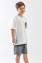 Crew Neck Short Sleeve Ecru Black Color Boy's Suit - 5