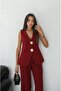Burgundy Large Gold Buttoned Vest Pants Set - 6