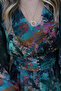 V-Neck Green Midi Chiffon Dress - Marbled Pattern - 6
