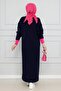 Navy Blue Polo Collar Knitwear Dress - Three Buttons - 5