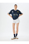 V-Neck T-Shirt Slogan Printed Short Sleeve Pique Fabric - 2