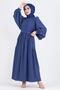Balloon Sleeve Side Gathered Dress-Sax Blue - 3