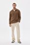 Half Zip Thessaloniki Knit Regular Fit Cotton Men's Brown Knitwear Sweater - 2