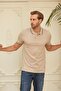 Slim Fit Plain Men's Beige Polo Neck T-Shirt - 4