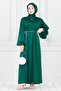 Balloon Sleeve Waist Drawstring Stone Detailed Ece Evening Dress-Emerald Green - 3