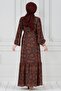 Tile Pattern Waist Tunnel Viscose Dress-Green - 5