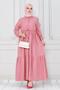 Shirt Collar Waist Tunneled Saree Dress-Salmon - 3