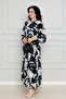 Floral Belted Viscon Dress-Black - 3