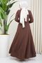 Pleated Mevlana Abaya Brown - 5